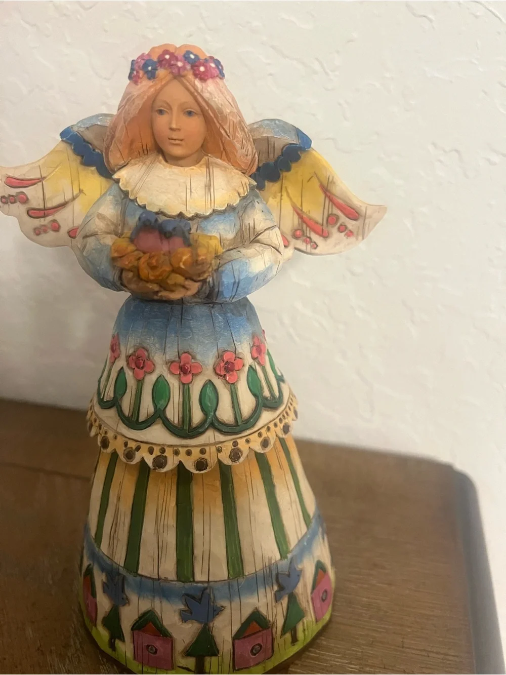 Jim Shore Multicolor Floral Angel Figurine in Blue and Yellow